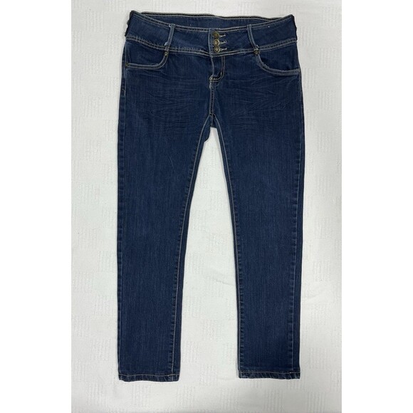 Playboy Women's Jeans Dark Wash Straight Leg Triple Button Size 13/14 (30)  Y2K - Picture 1 of 8